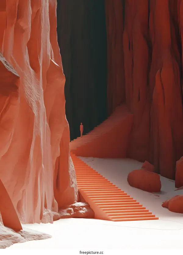 Person Standing on Stairs in a Canyon