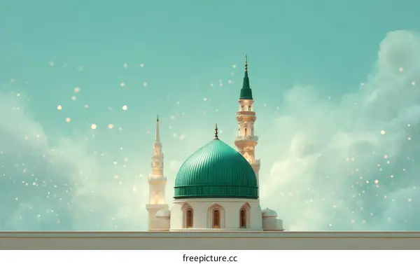 Beautiful Mosque Illustration Against a Light Teal Sky