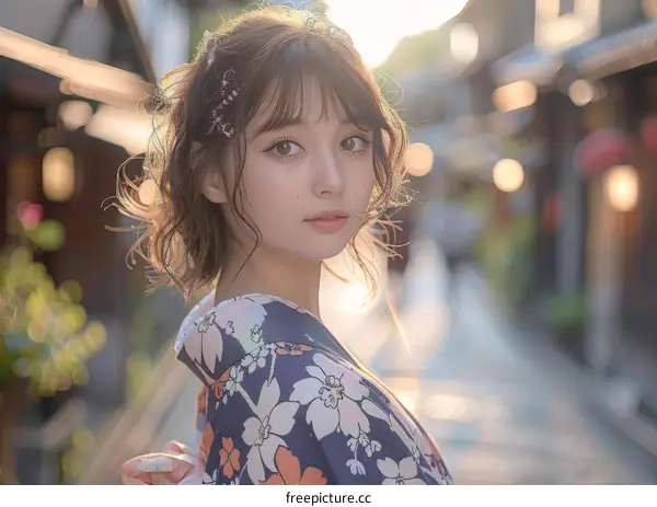Asian Woman in Traditional Japanese Dress
