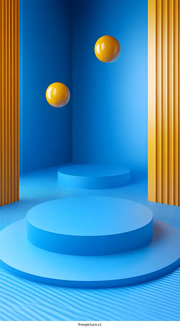 Abstract Blue And Yellow Geometric Shapes Minimalist 3D Illustration