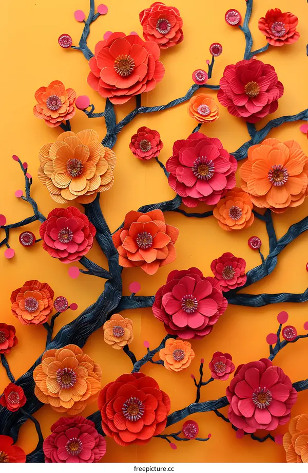 3D paper flower wall sculpture with orange background