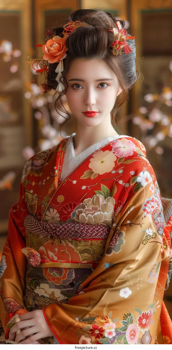 A Japanese Geisha wearing a kimono