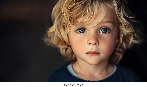 Portrait of a young boy with blond hair and blue eyes
