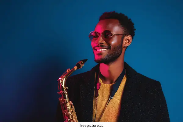 Cool Saxophonist Black Man Portrait