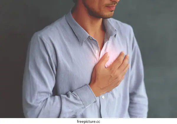 Man Experiencing Chest Pain and Holding His Chest