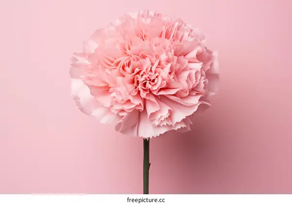 A pink carnation flower in full bloom against a pink background