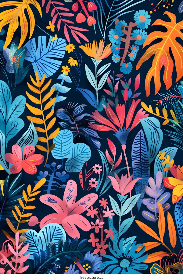 Colorful Floral Pattern with Blue and Pink Flowers