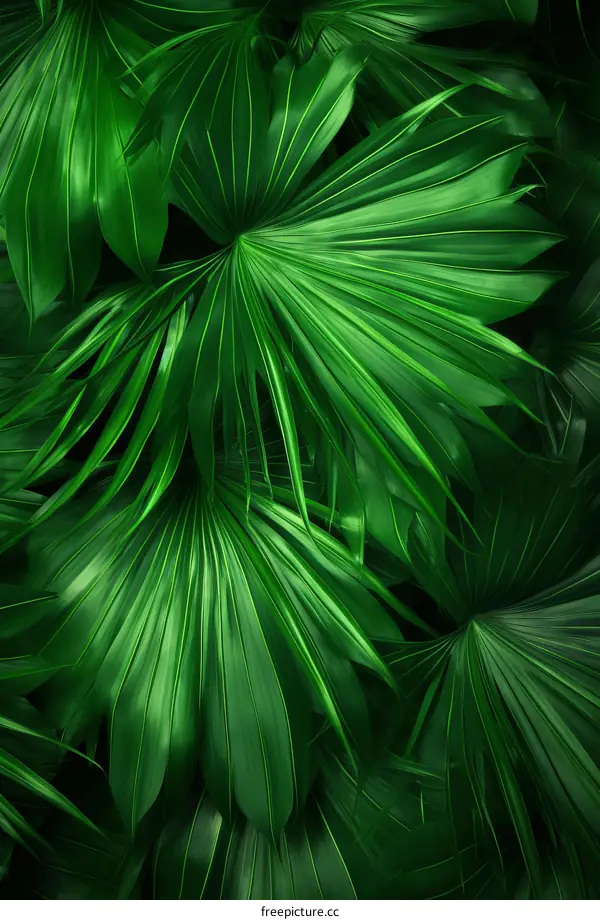 Green leaves of a tropical palm tree