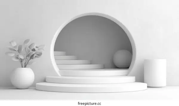 Minimalist White Geometric Display Stage Design