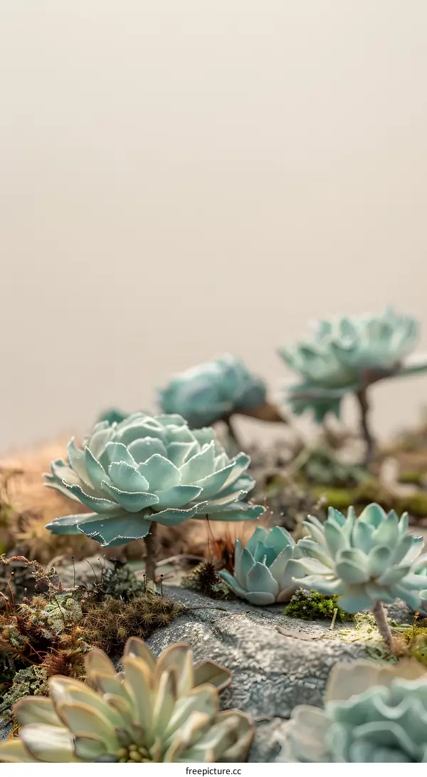 Succulents and Moss in Close Up
