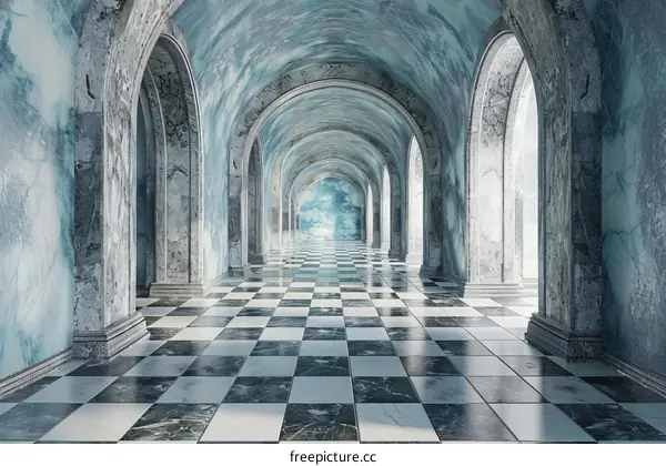 Renaissance Marble Corridor with Checkerboard Floor