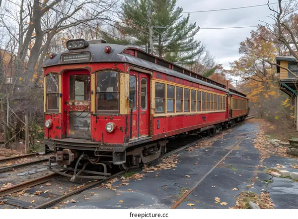 Red and Yellow Vintage Train on Tracks