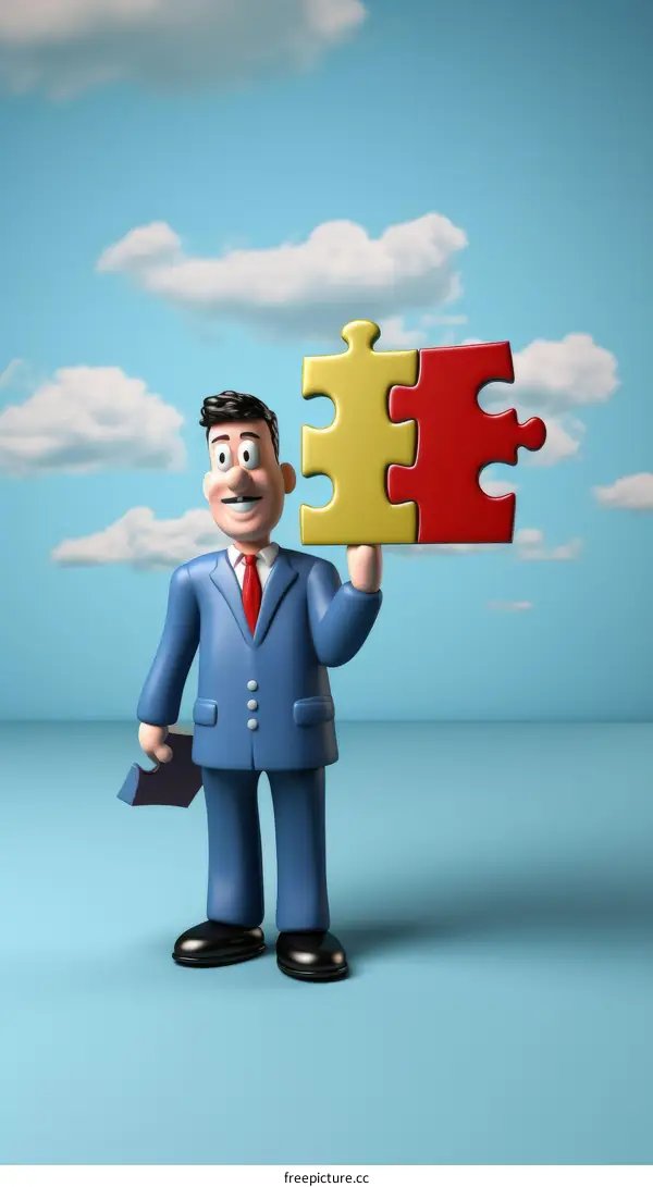 Businessman Holding a Puzzle Piece: Success and Collaboration