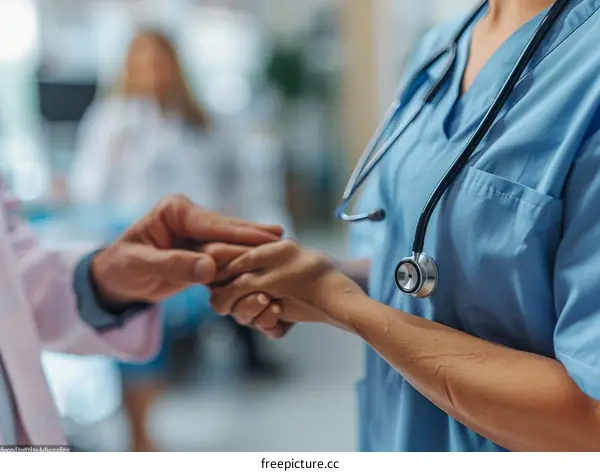A nurse holding a patient's hand