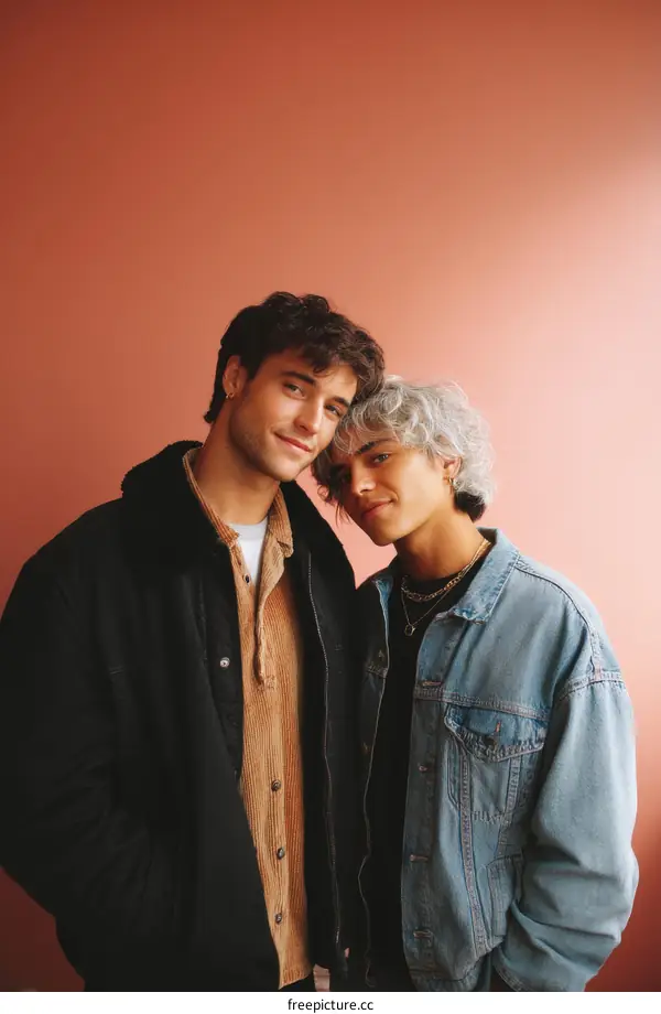 Two Men Embrace in a Casual Fashion Style