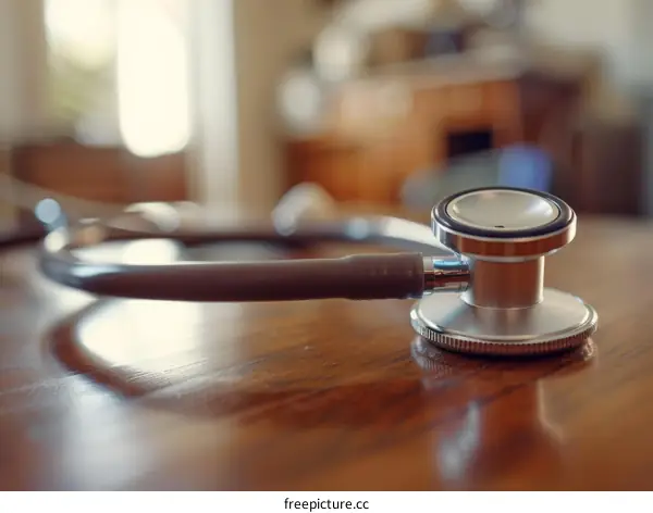 Stethoscope on Wooden Table in Doctor's Office