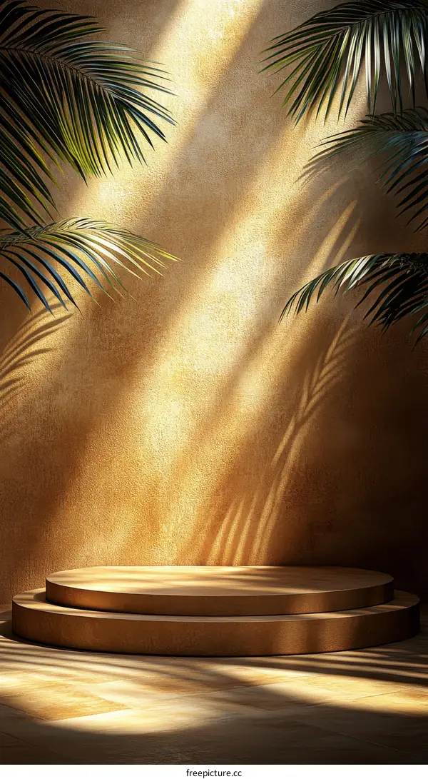 Empty Display Stage with Tropical Leaves