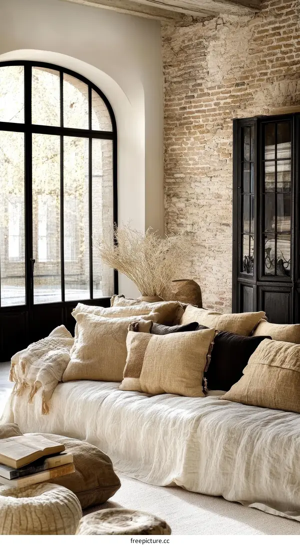 Rustic Beige Living Room with Linen Sofa