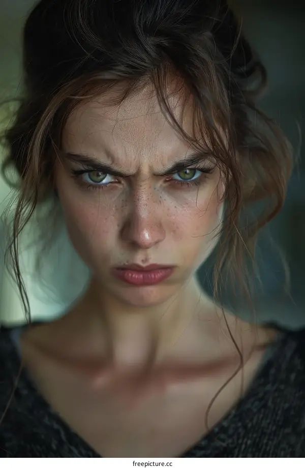 Close-up Portrait of a Woman with Intense Expression