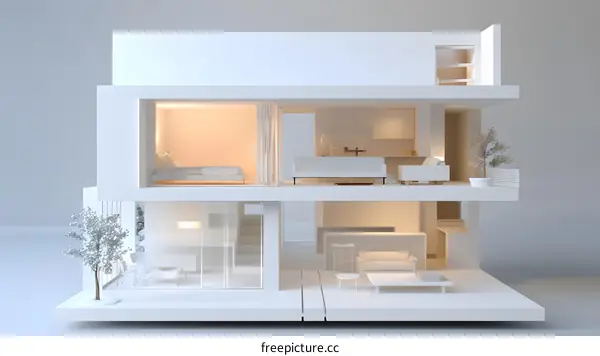 White Minimalist House Interior Design Illustration