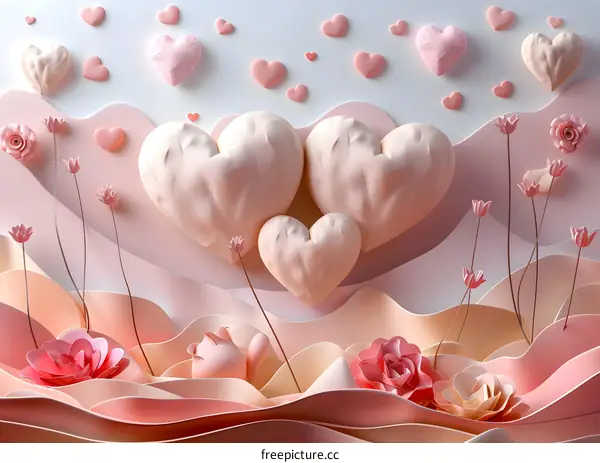 3D paper cut flowers and hearts