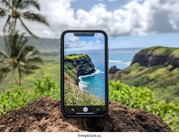 Phone Capturing Stunning Coastal Scenery