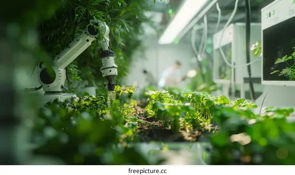robot watering plants in a greenhouse