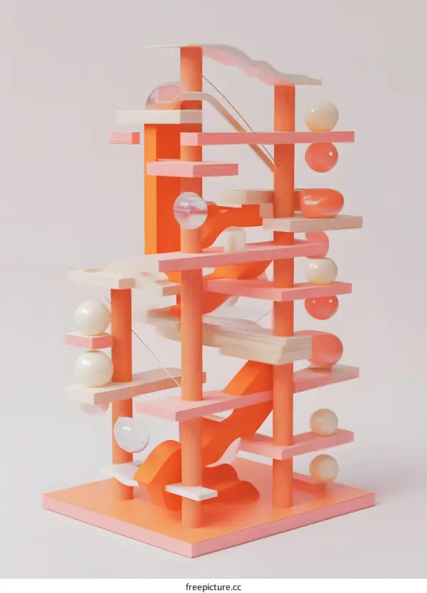 Abstract Orange and White Geometric Sculpture