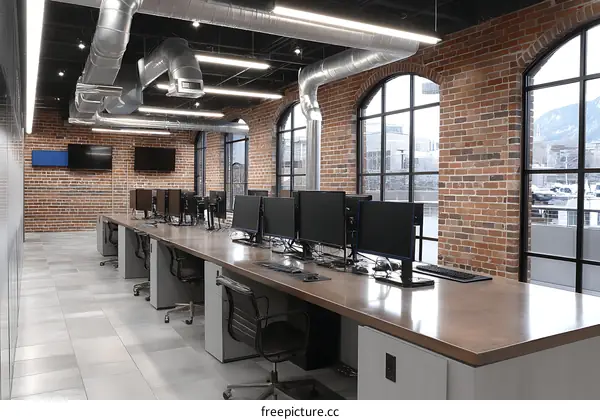 Modern Industrial Office Space with Large Windows