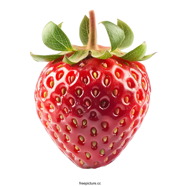 [Transparent Background PNG]Single Red Ripe Strawberry Isolated on White Background