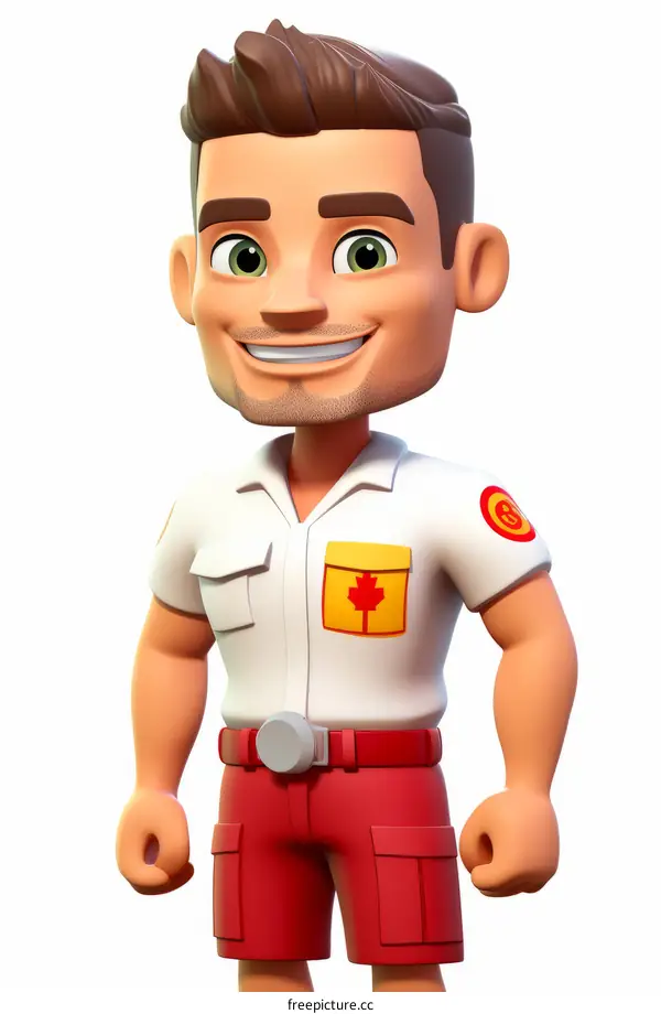 Smiling Lifeguard Stands with Arms at Sides