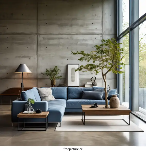 Blue Modern Minimalist Living Room Interior Design