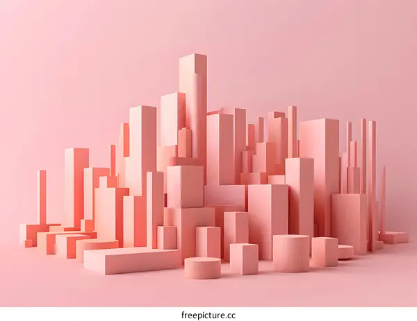 A 3D rendering of a pink cityscape.