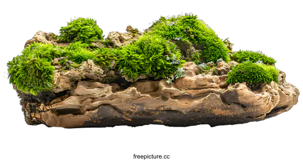 [Transparent Background PNG]Green Moss Growing on a Rock Isolated on White Background