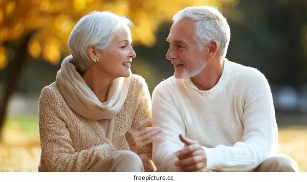 Elderly Couple Enjoying Autumn Park Date