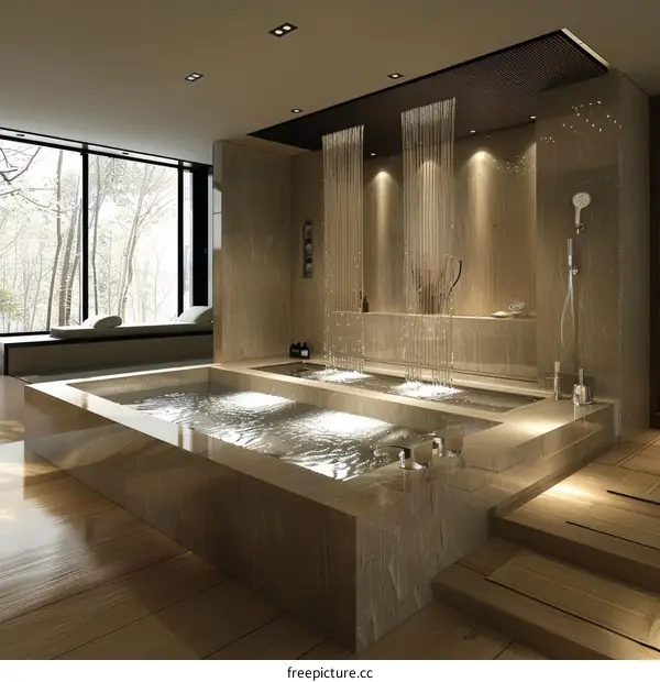 Luxury Modern Spa Bathroom with Waterfall Shower