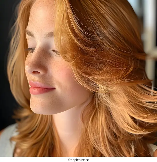 Closeup Portrait of a Young Woman with Red Hair and Freckles