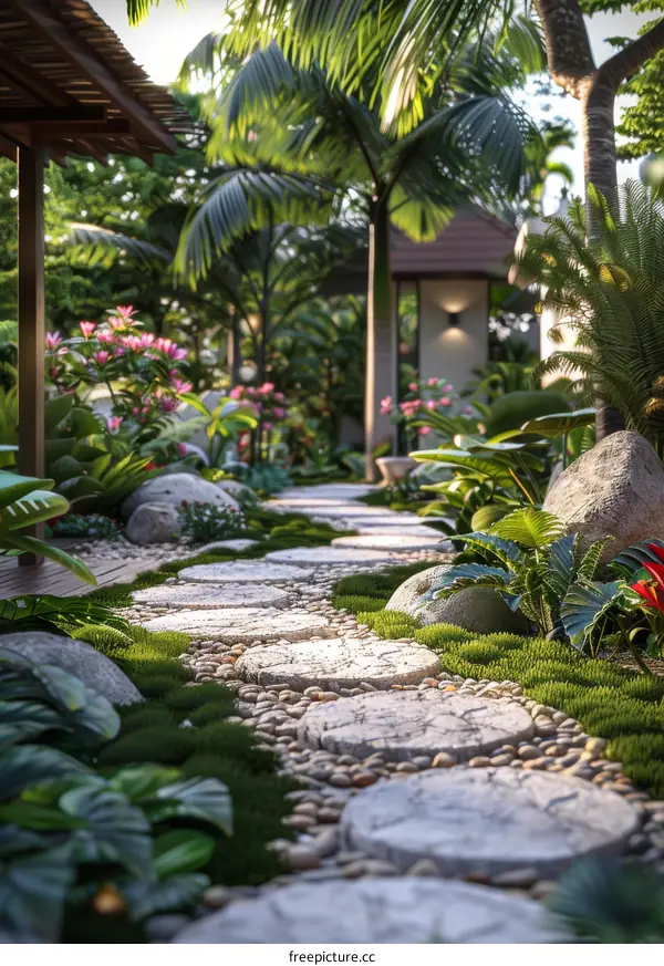 Tropical Garden Pathway Design Illustration