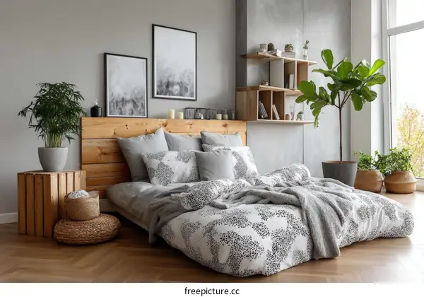Modern Bedroom Interior Design with Wooden Headboard