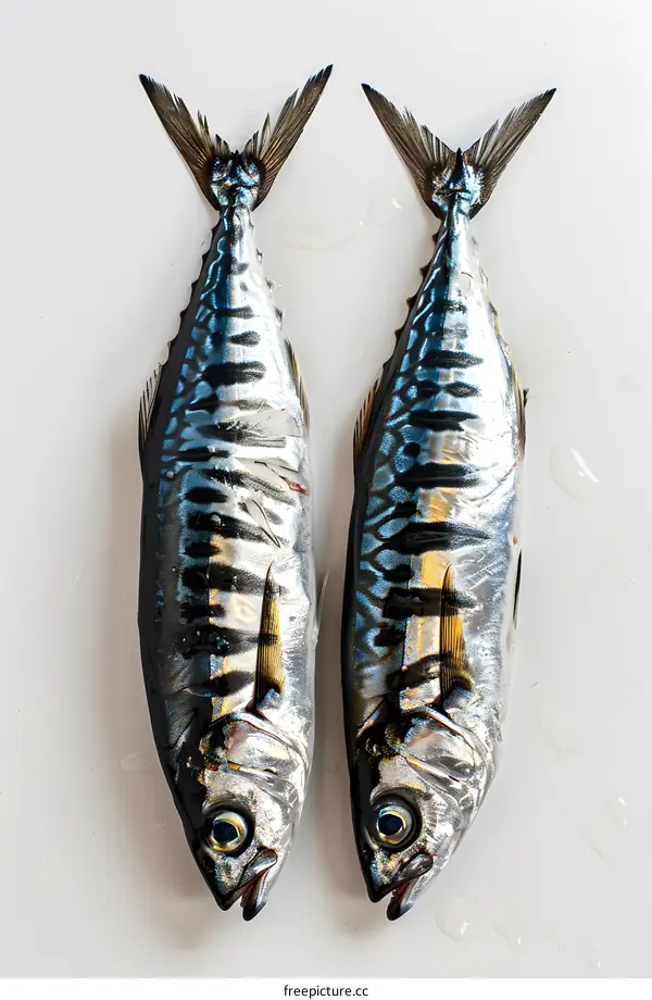 Two Fresh Mackerel Fish on White Background