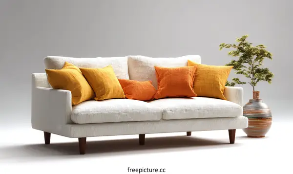 Modern Sofa with Decorative Pillows and Plant