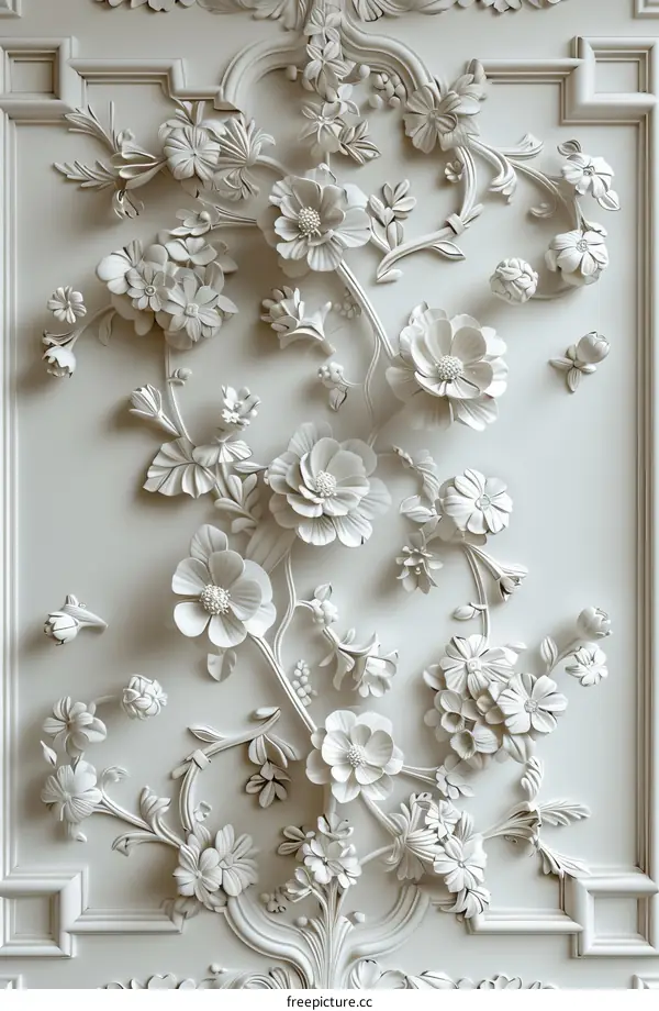Ornate Floral Carving Wall Decor Illustration