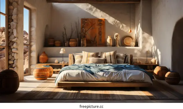 desert home bedroom interior design bed mesa sunlight