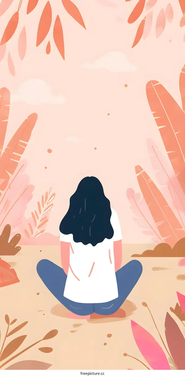 Woman Sitting in a Garden with Flowers