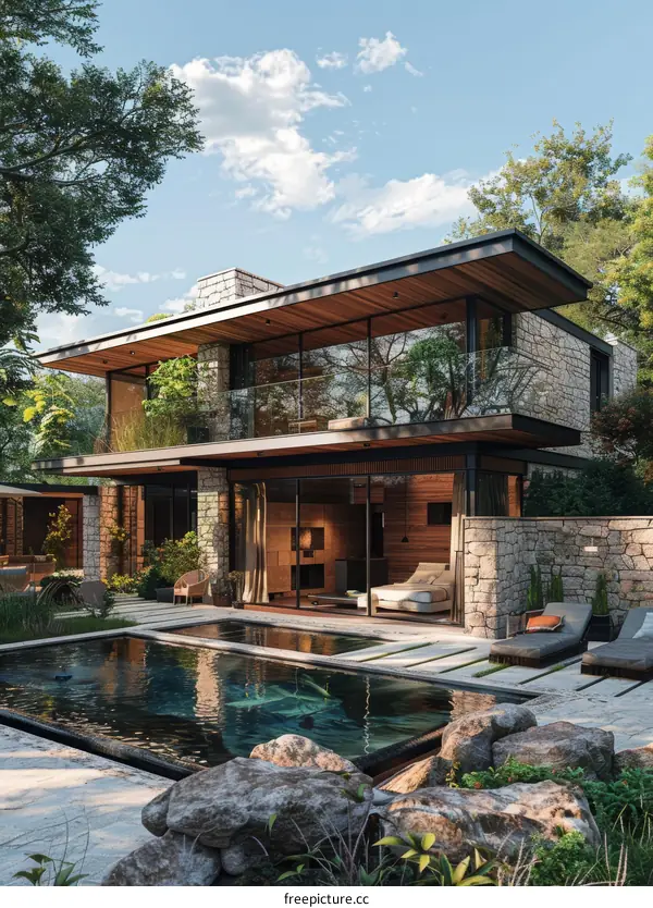 Modern luxury house with pool and natural surroundings