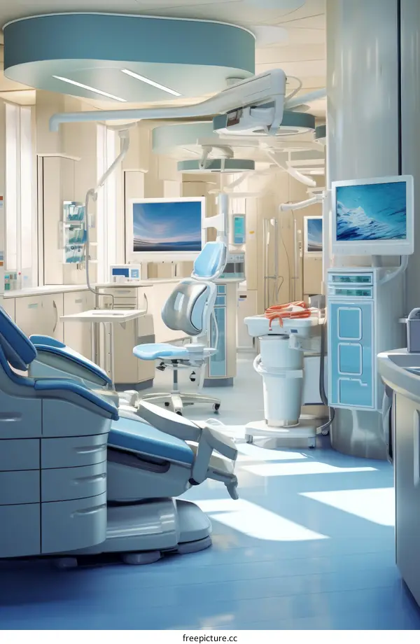 Modern Dental Clinic Interior with Patient Chair and Medical Equipment