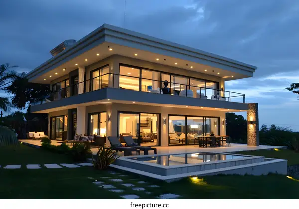 Modern Luxury Villa with Swimming Pool and Night Sky