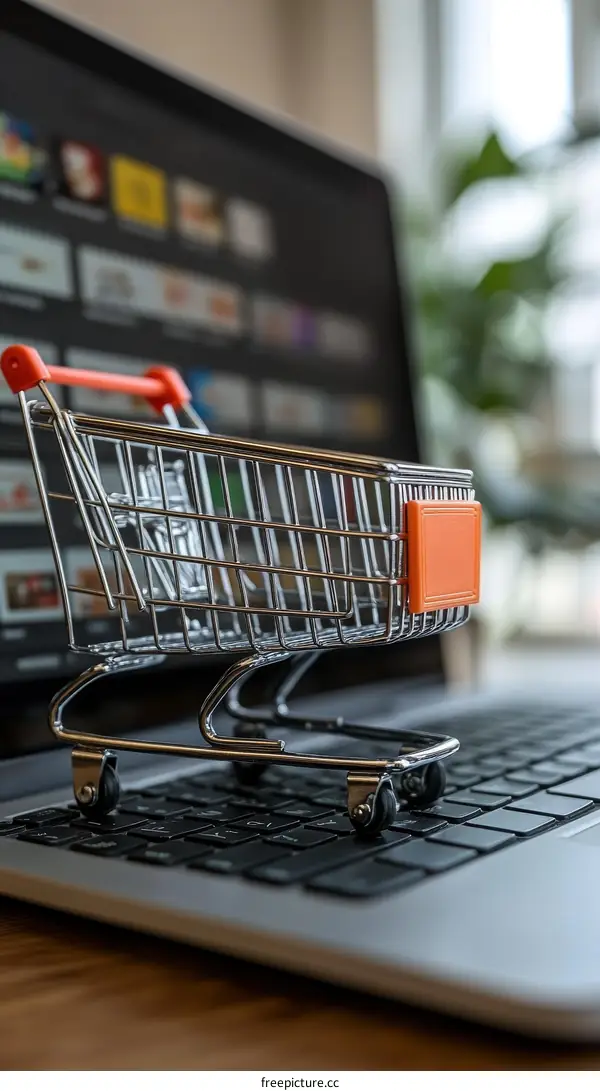 Shopping Cart on Laptop Displaying Online Products