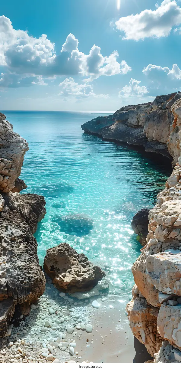 Rocky beach with crystal clear blue water