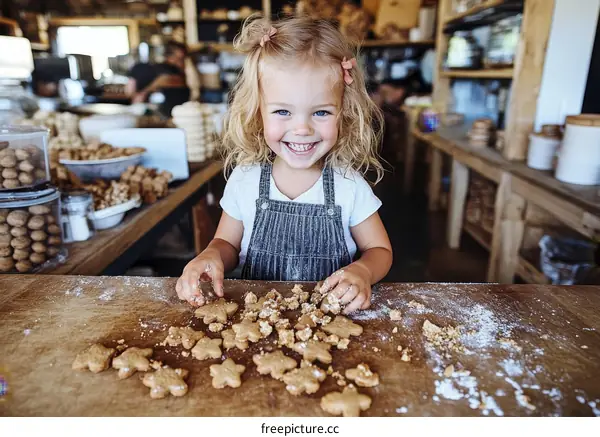 Happy Little Girl Baking Cookies in a Cozy Kitchen